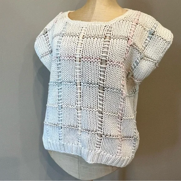 VTG Coquette Bow Pastel Sweater Ivory Sz M Chunky Textured Knobby Knit - Picture 11 of 11